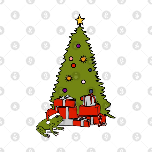 Santa Hat on Frog and Christmas Tree by ellenhenryart