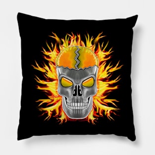 Yellow Skull with Flames Pillow