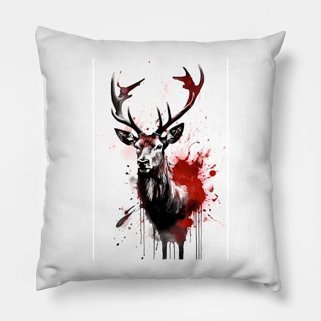 Reindeer Ink Painting Pillow by TortillaChief