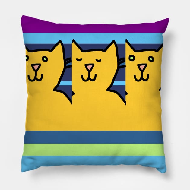 Blinking Yellow Cats on Stripes Pillow by ellenhenryart