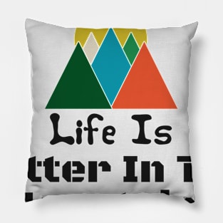 Life Is Better In The Mountains light Colorful Retro Vintage Sunset Red Orange Yellow Triangle Pillow