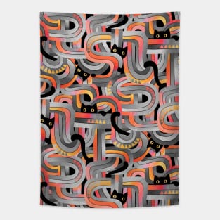 Geo Cats Maze in Sunset Colors plus Grey Tapestry