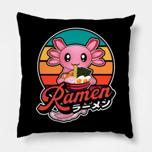 Cute Axolotl Eating Ramen Kawaii Retro Vintage 90s Vibes Pillow