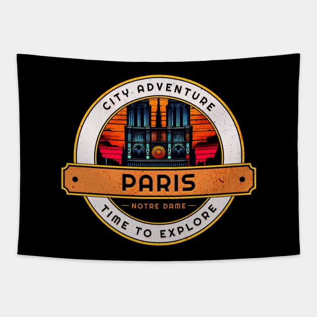 City Adventure Notre Dame Paris Retro Design Tapestry by Miami Neon Designs