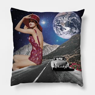 The Road - Vintage Inspired Collage Illustration Pillow