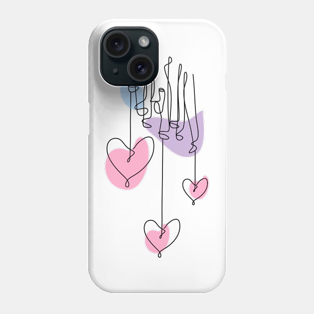 Heart Shaped Hand Draw One Continuous Line Valentines day Phone Case by Twiri