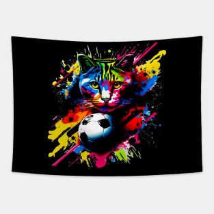 Soccer Cat - Soccer Futball Football - Graphiti Art Graphic Paint Tapestry