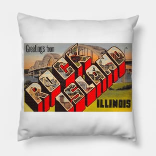 Greetings from Rock Island, Illinois - Vintage Large Letter Postcard Pillow
