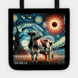 Cow Eclipse Expedition: Stylish Tee Featuring Serene Bovine Companions Tote