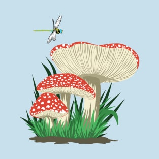 Dragonfly and Amanita Muscaria Mushrooms T-Shirt