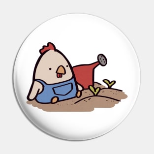 Kawaii Cartoon Chicken's Gardening Break Pin