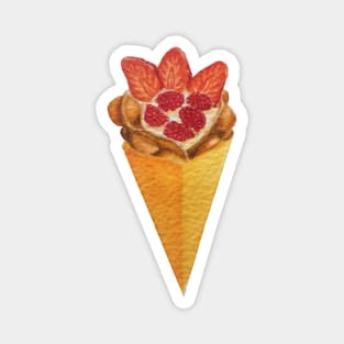 Bubble waffle ice cream cone with strawberries and raspberries watercolour painting Magnet