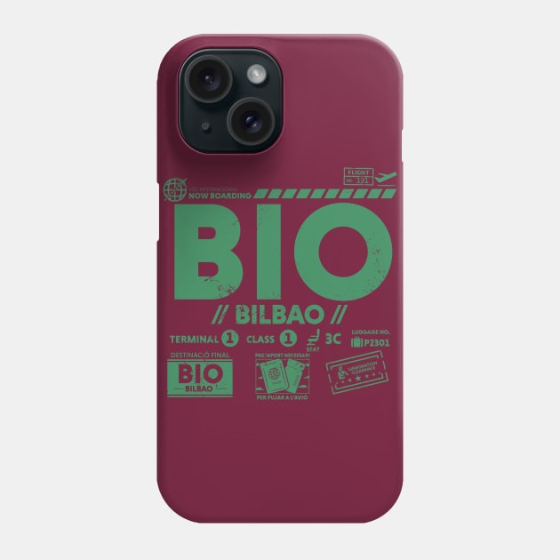 Vintage Bilbao BIO Airport Code Travel Day Retro Travel Tag Spain Basque Phone Case by Now Boarding