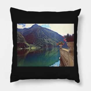 Mountain by the lake in Switzerland Pillow