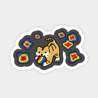 Tiger Pride Flag (LGBTQ Flag) with Cute Rainbow Flower Dropping Around (LGBTQ+ Pride Month 2022) Magnet