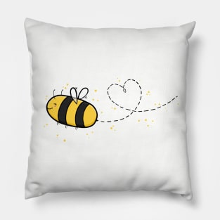 Cute Wholesome Bee doing a Heart Loop Dee Loop, Digital Illustration Pillow