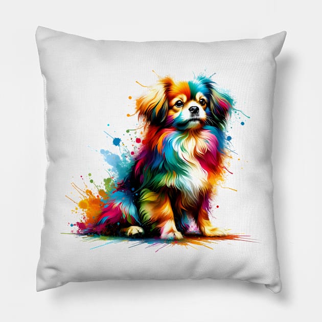 Tibetan Spaniel in Vibrant Abstract Splash Artwork Pillow by ArtRUs