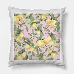 Watercolor lemon drawing on pink Pillow