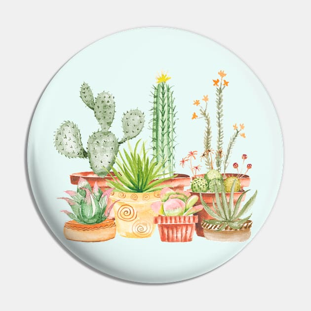 Classic Watercolor Cactus Family Pin by NatureGlow