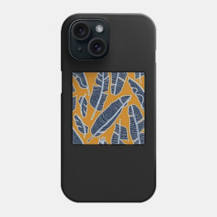 Banana leaves navy on ochre Phone Case