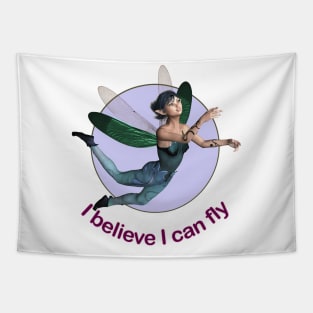 I believe I can fly elf fairy faerie with dragonfly wings Tapestry