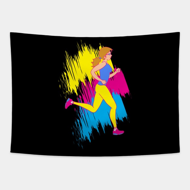 Colorful Woman Runner - Running gift Tapestry by Shirtbubble