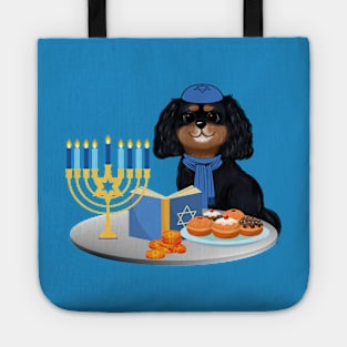 Hanukkah Black and Tan Cavalier King Charles Spaniel Tote