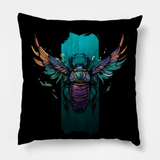 Celestial Guardian: Winged Scarab Elegance Pillow