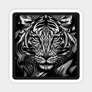 Black and white Design of majestic tiger with intense gaze ! Magnet