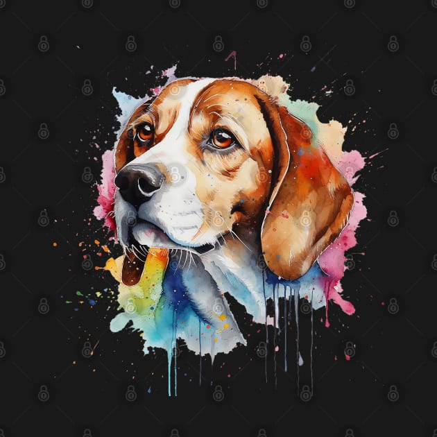 Bright Beagle Watercolor Painting by nonbeenarydesigns