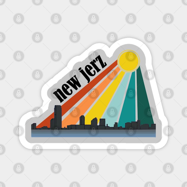 New Jerz Fun New Jersey Skyline and Retro Sunset Magnet by RKP'sTees