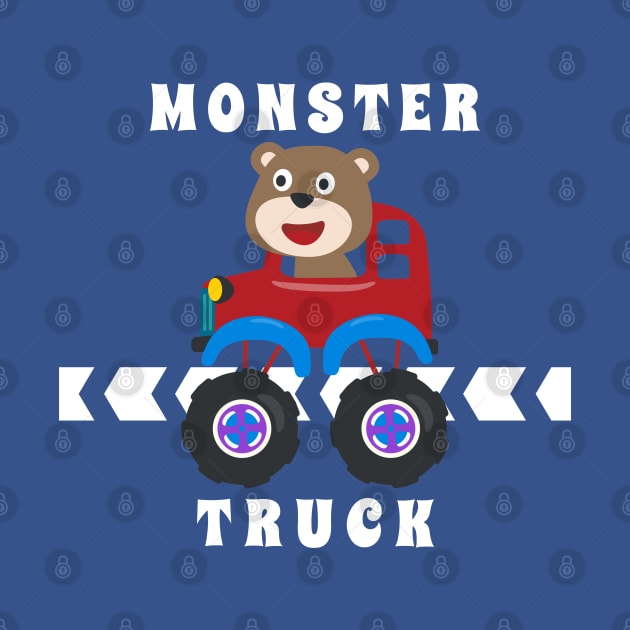 Vector illustration of monster truck with animal driver by KIDS APPAREL