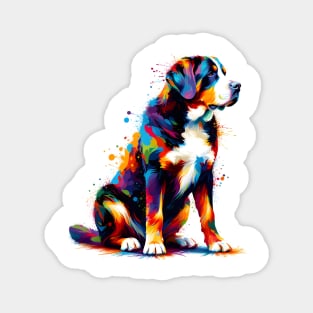 Abstract Colorful Greater Swiss Mountain Dog Splash Art Magnet
