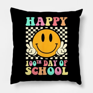 Hippie Smile Face Happy 100Th Day Of School Teacher Kids Pillow