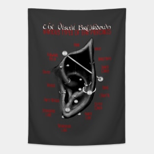 Elven Ear Piercing Chart, Red, Black and Grey Tapestry