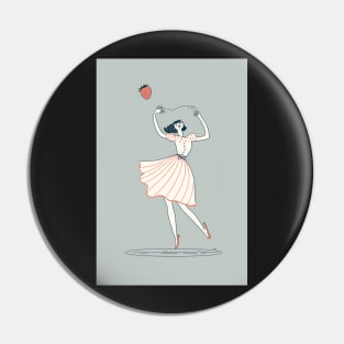 Dancing French Woman in a Dress Strawberry Pin