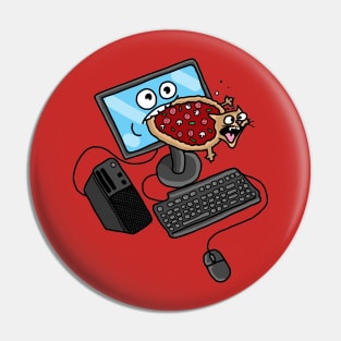 A Computer Eating A Pizza That Is Actually A Cat Pin