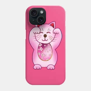 Two paws up pink maneki neko lucky cat Phone Case