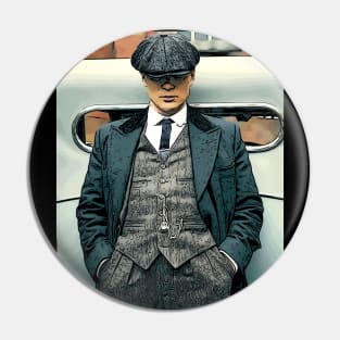 well shelved, thomas shelby leans against a car with his hands in his pants and hat pulled deep into his face as abstract art (vers. 1) Pin