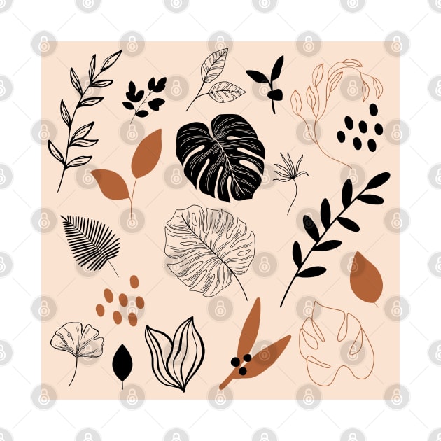 Tropical mixted leaves pattern black dark orange and beige by Jenmag