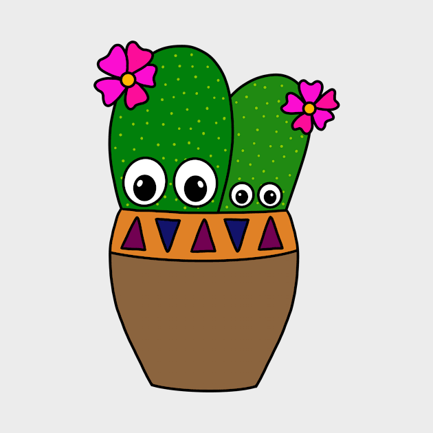 Cute Cactus Design #257: Adorable Cacti With Flowers In Jar by DreamCactus