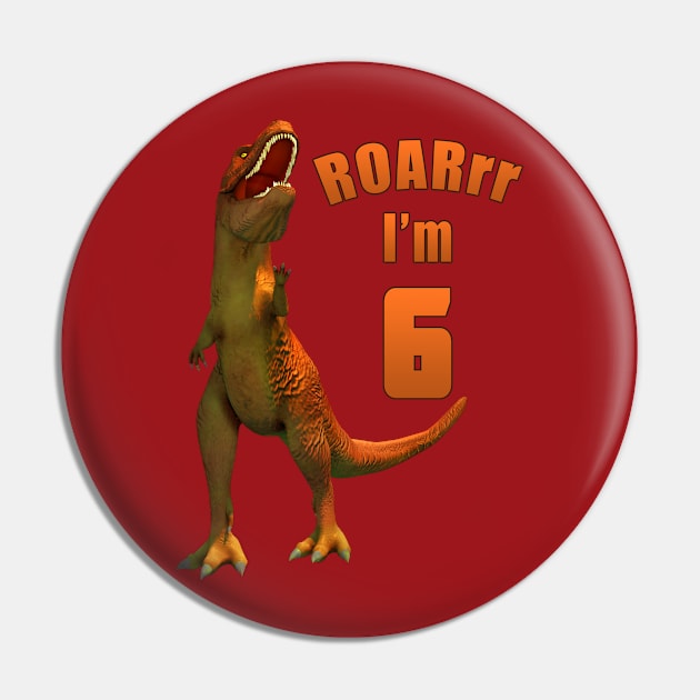 Kids Dino 6th Birthday T-Rex Pin by macdonaldcreativestudios