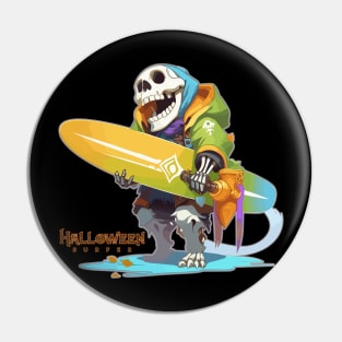 Halloween Beach Surfer Gnarly Skull Pin