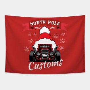 North pole ustom Christmas hotrod Tapestry