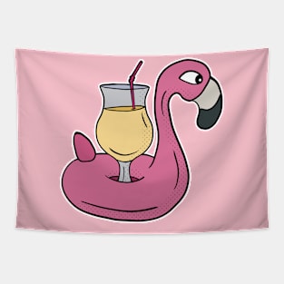 Refreshing Drink on a Cute Flamingo Float Tapestry