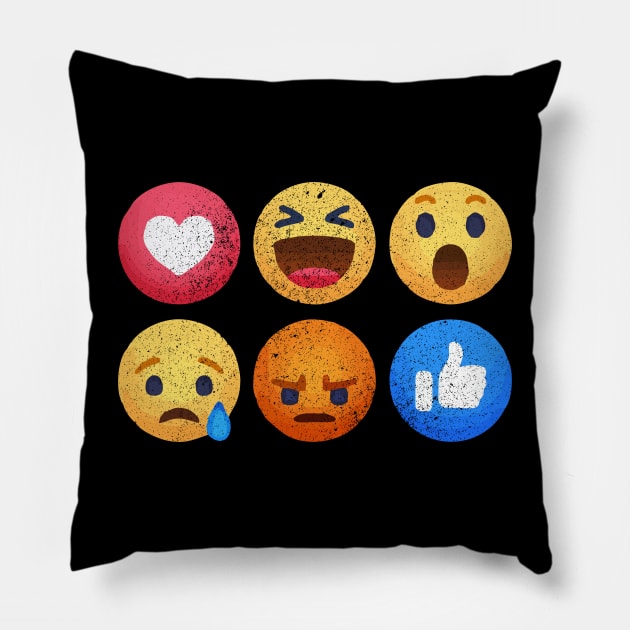 Weathered Vintage Social Media React Emojis Pillow by Muzehack