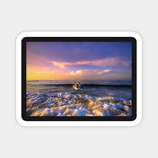 TWO FISHERMEN GOING OUT TO SEA AT DUSK DESIGN Magnet