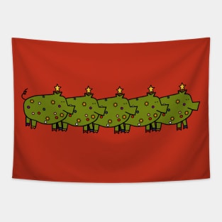 Funny Christmas Tree Pig Five Tapestry