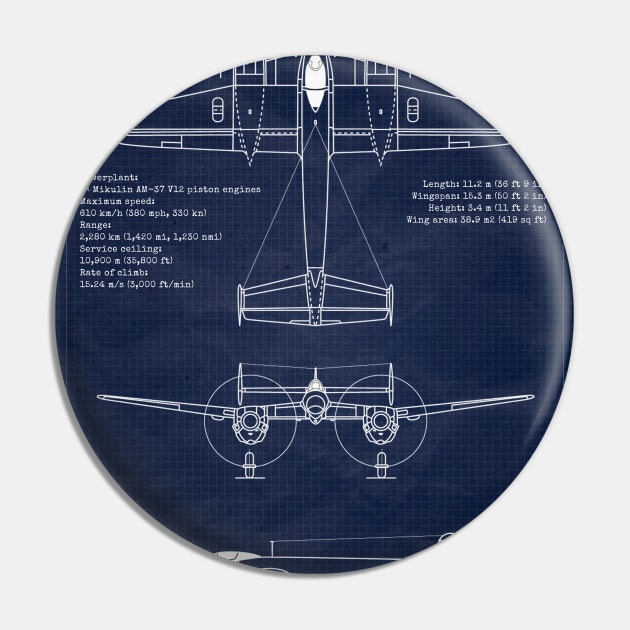 Mikoyan-Gurevich Mig5 URSS Blueprint Pin by Aircraft.Lover