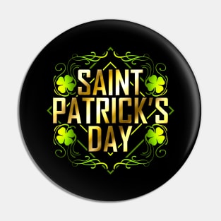 Green Shamrock And Golden Lettered Saint Patricks Day Pin